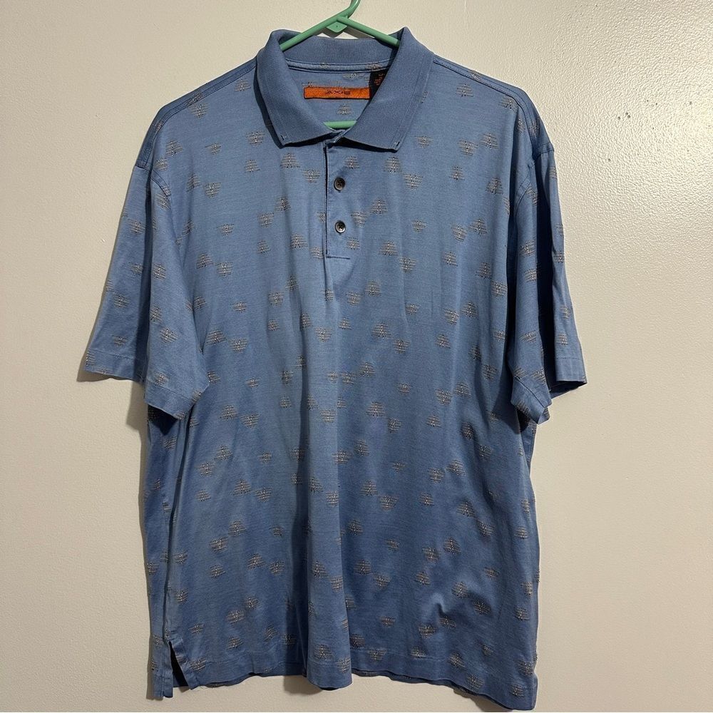 Axis blue golf shirt with geometric designs size L